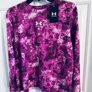 NWT Under Armour Women’s Terry Print Crew Sweatshirt Pink White Sz M